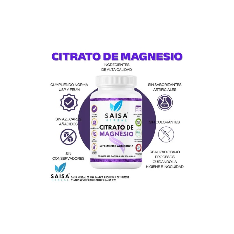 Citrato Magnesio Potasio 240 Cápsulas Saisa Herbal Suplemento Alimenticio Energía