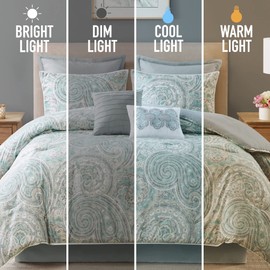 Comfort Spaces Cozy Comforter Set-Modern Classic Design All Season Down Alternative Bedding, Matching Shams, Bedskirt, Decorative Pillows, King, Kashmir Paisley Blue 8 Piece