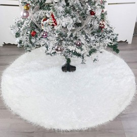 AUTOWT Falda de Arbol de Navidad Blanca como la Nieve Grande, 122 CM Faldas de Arbol de Navidad de Lujo de Doble Capa para Adornos Navideños Oficina en Casa Fiesta de Año Nuevo Decoraciones Navideñas