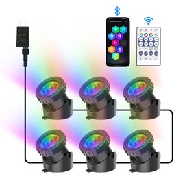 CREPOW RGB Underwater Pond Lights, Super Bright LED Submersible Fountain Lights Colored Landscape Spotlights, Bluetooth APP Control IP68 Waterproof for Fish Aquarium Tank Garden Yard Pool (Set of 6)