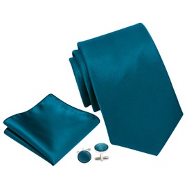 GUSLESON - Juego de gemelos cuadrados de 8 cm, corbata y bolsillo de color sólido, Azul Teal, general
