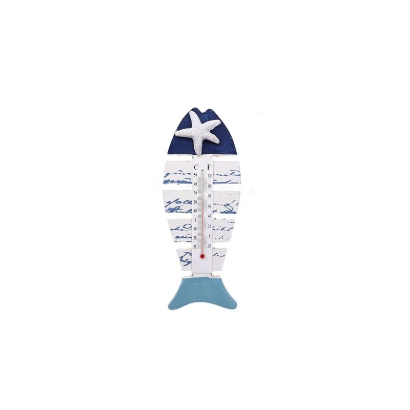 Maritime Wooden Thermometer Fish Design with Starfish Design 23 x