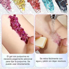 Gel de Purpurina para Cuerpo y Rostro,Maquillaje en Gel con Purpurina,Set de Brillo Lentejuela con Efecto Sirena para Maquillaje de Labios para Cabello,Ojos,para Decoración Corporal,12 Colores