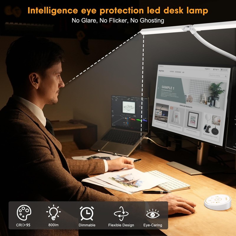 LED Desk Lamp Double Head, Eye-Caring Architect Desk Lamps for
