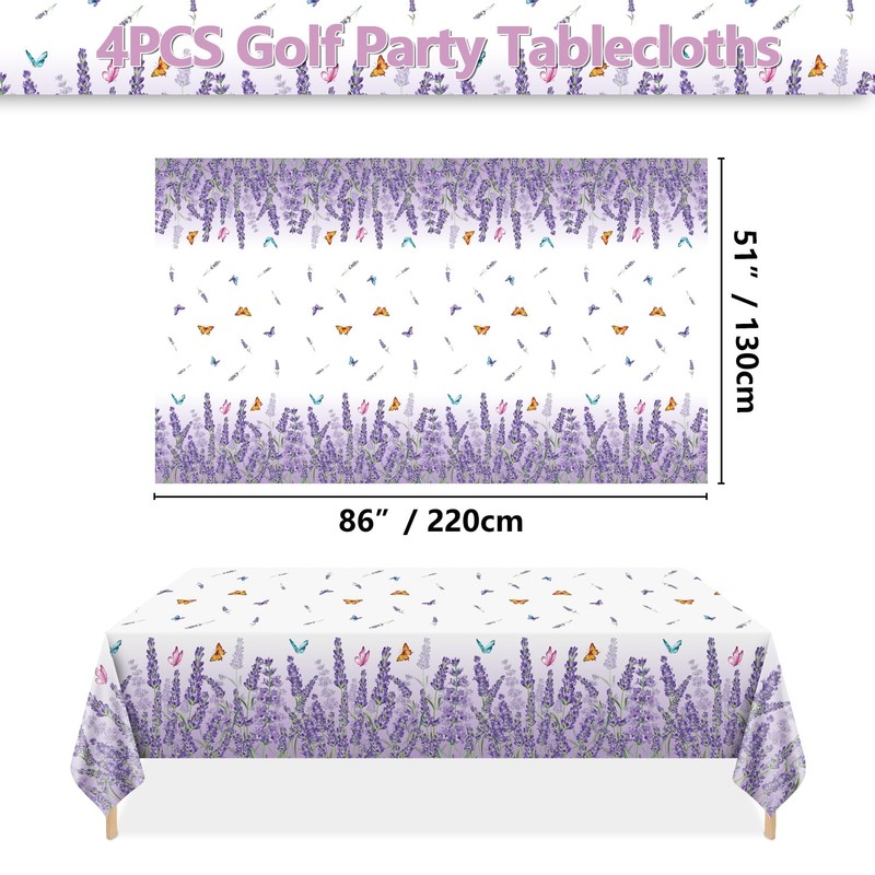 PTECDROTS 4Pcs Lavender Tablecloths Rectangle Purple Flower Table Cloths Butterfly