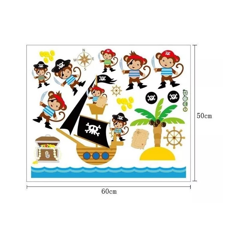 DaraBaby Vinil Decorativo Infantil Changos Barco Pirata Sala Estancia