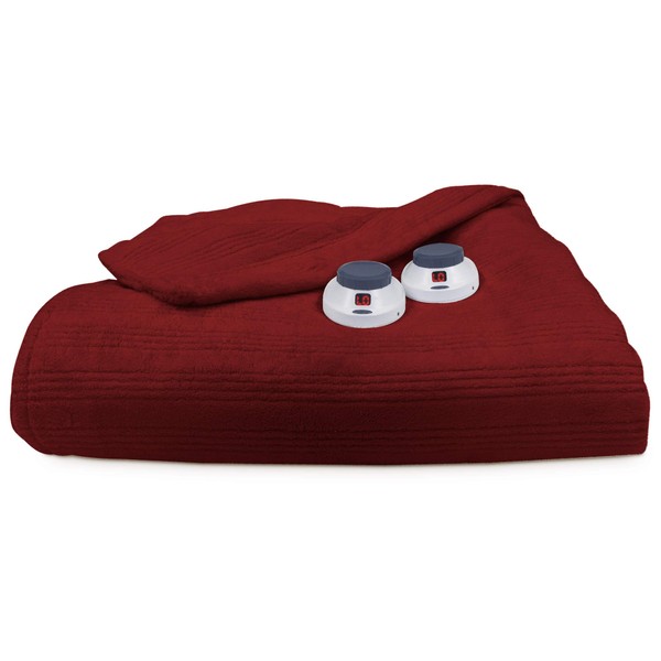 Perfect Fit Ultra Soft Plush Electric Heated Warming Blanket with Safe & Warm Low-Voltage Technology, Twin, Garnet Red