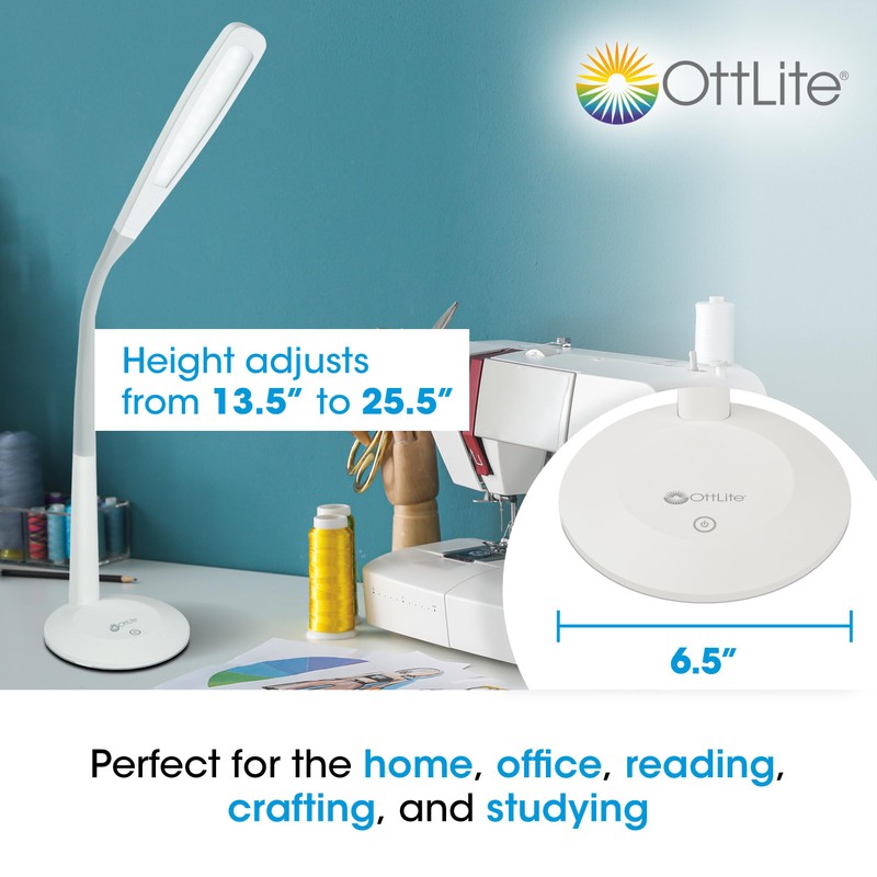 OttLite LED Desk Lamp with Flexible Neck (White) - Slim