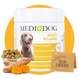 MEDIDOG Multi Vitamin B Komplex Tabletten – ca. 260 Tabletten – hochdosiert, mit Vitamin B1, B2, B3, B6, B12, Vitamin A, Vitamin E, mit Casein, Bierhefe und Kurkuma