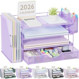 gianotter Organizadores de escritorio y accesorios con soporte para archivos, accesorios de escritorio de 4 niveles y organizadores de espacio de...  