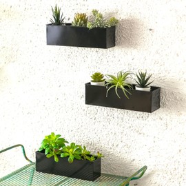 LaLaGreen Wall Planter Indoor Plants (3 Pack, 14 Inch) Large Wall Mount Planters for Succulent Black, Rectangular Metal Hanging Flower Pot, Long Window Sill Plant Box Fence Railings Floating Shelve
