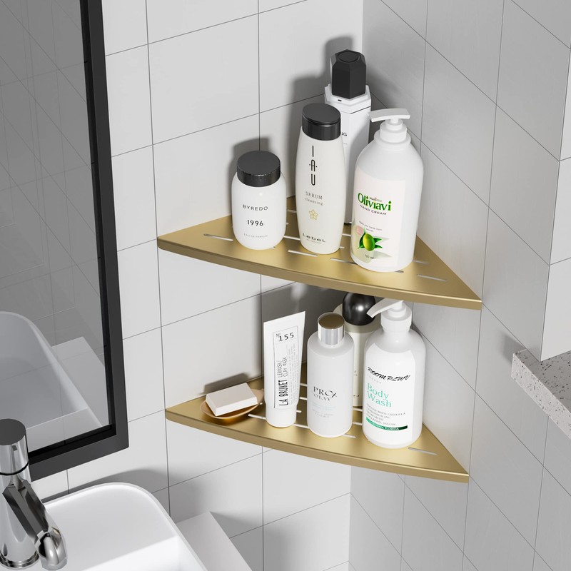 Qeke Corner Shower Shelf Brushed Golden, 304 Stainless Steel 11.5”
