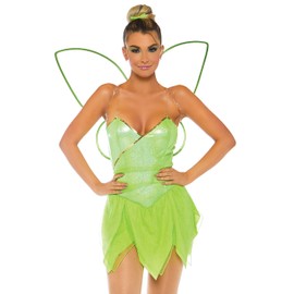 Leg Avenue womens Cpretty Pixie, 4PC Pretty Pixie includes snap crotch shimmer bodysuit with glitter petal skirt clear straps fair, Green, X-Small US