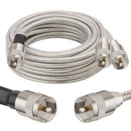 Dual CB Antenna Coax Cable 10FT,Low Loss RG8X Stranded Core Co-Phase CB Coax Cable with（3） PL-259 Connectors - 10 Foot