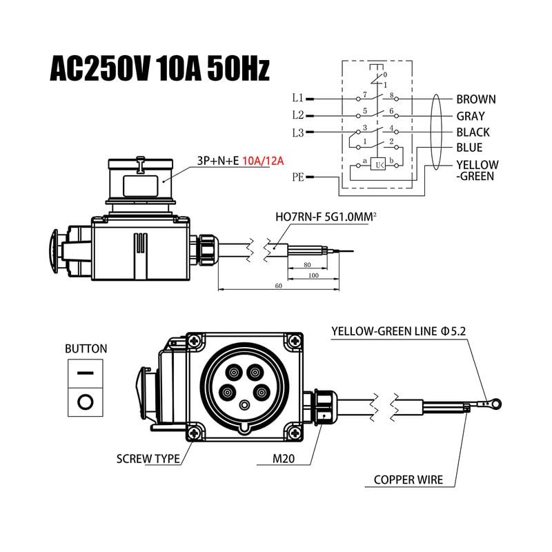 Machine Switch, Device Switch, 250 V, 10 A, 3 Phase,