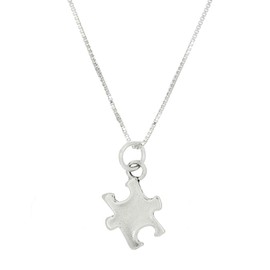 LGU Sterling Silver Oxidized Double Sided Autism Symbol Puzzle Piece Necklace (18 Inches)
