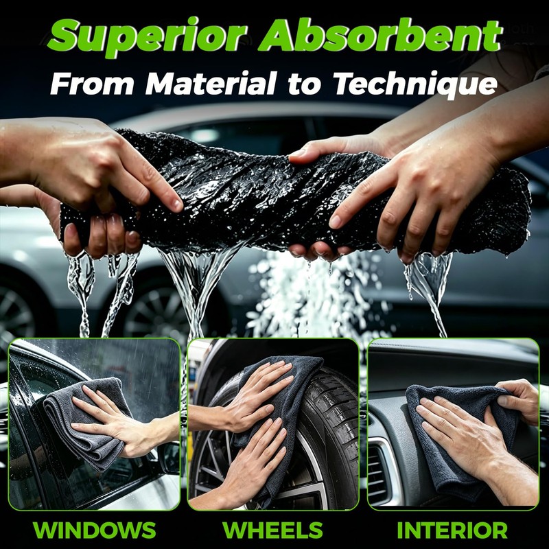 HOMEAN 3-Piece Car Wash Kit: 2 Scratch-Free Chenille Microfiber Wash
