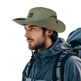 TAGVO Fischerhut für Herren Damen, Sonnenhut UV-Schutz Mesh Breite Krempe Campinghut, Schnell Trocknend und Atmungsaktiv Faltbarer Wanderhut Safari Boonie Hut Buschhut mit Verstellbare Kinnband