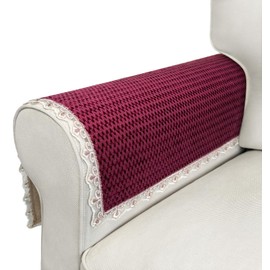 Burgundy Velvet Couch Arm Covers - 2pcs Non-Slip Lace Armrest & Headrest/Backrest Covers for Pet Armchair Loveseat Recliner Furniture (28"24")