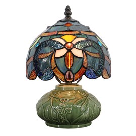 LXHCYOU Small Tiffany Lamp Mushroom Table Lamp, Mini Stained Glass Desk Light Memory Sympathy Ceramic lamp 8X11 Inch (Blue Baroque Style)