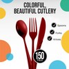 Party Solids Burgundy Plastic Silverware Heavy Duty 150 Pieces Burgundy