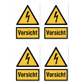 W012 W012 DIN EN ISO 7010 / ASR A1.3 Sticker 150 x 100 mm Pack of 4 Warning Word Beware of Electrical Voltage Warning Sign with Text (German) Yellow / Black