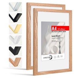 HIMEETIME® 2 x Picture Frames DIN A4 21 x 30 cm, Made of Solid Oak Wood, Natural Oak Wood Frame, Display A5 (15 x 21 cm) Picture with Mount, for Wall Hangings or Table Decoration