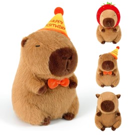 MeYuxg Capybara Cuddly Toy, 22 cm Capybara Plush Toy with Birthday Hat, Cute Childlike Guinea Pig Cuddly Toy, Soft Capybara Plush Toy, Gift, Home Decoration (Birthday Hat, 22 cm)