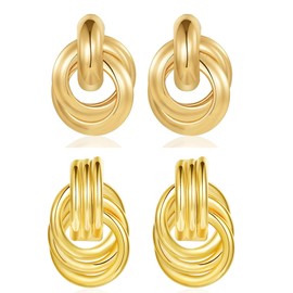 Stocking Stuffers Holiday Outfits for Women 2024 Chunky Gold Earrings for Women Trendy Gold Statement Earrings Gold Knot Earrings Geometric Drop Earrings Jewelry for Women Girls
