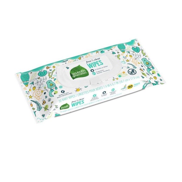 Seventh Generation Baby Wipes, Free & Clear Unscented and Sensitive, 30 count Travel Pack