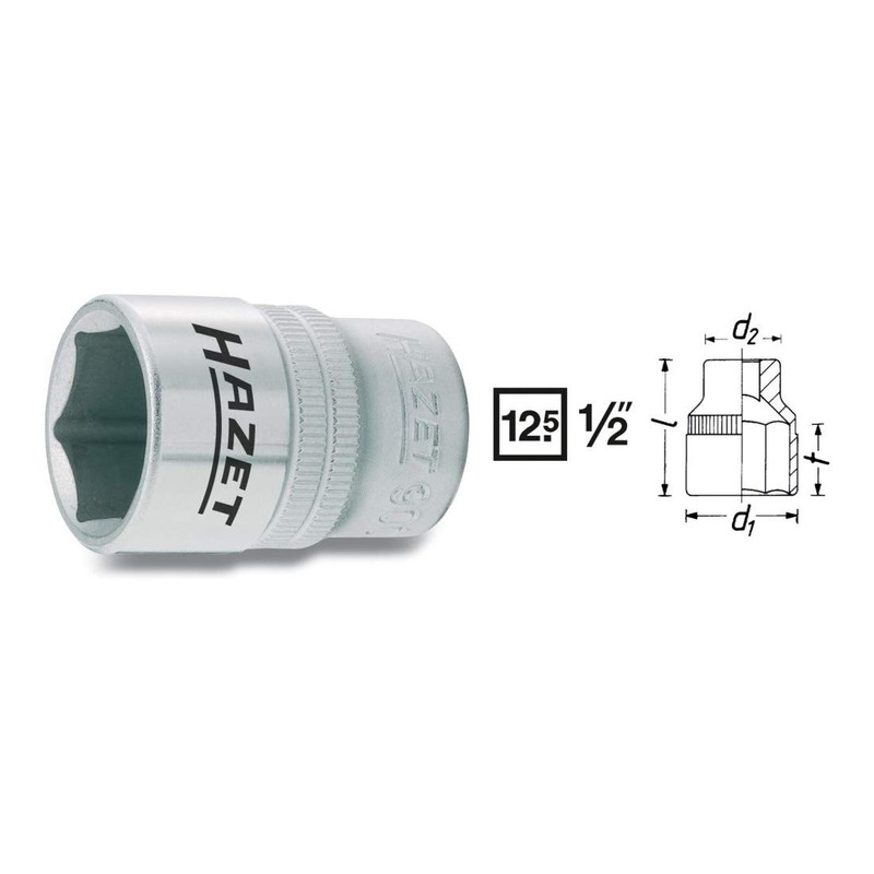 HAZET Hex Socket 900-9 | 12.5mm Square Drive, Flat Width