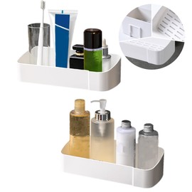 Fineget Plastic Shower Caddy Adhesive Wall Shower Shelves for Bathroom Kitchen Bathtub Rustproof Basket Shelf Removable No Drilling Tidy Space Shower Storage Organizer Quick Dry White 2 Pack