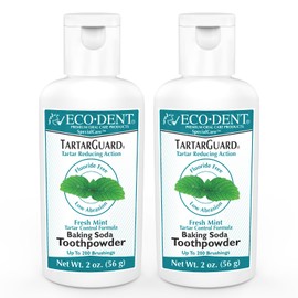 Eco-Dent TartarGuard Baking Soda Toothpowder - Enzyme Cleaning Action for Tartar Control, SLS-Free, Fluoride-Free Toothpaste Alternative, Fresh Mint Tooth Powder, 2 Oz (Pack of 2)