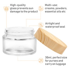 INHEMING Glass Jar with Lid, Wood Colour, Pack of 6 Transparent Glass Jars, Empty Cream Jar, Cream Jar, Ointment Jar with Lid, Travel Container for Ointments and Lotions (30 ml)