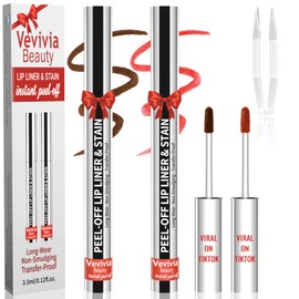 2pcs Lip liner Stain Peel Off,Lip Stain Waterproof Long Lasting,2-in-1 Lip Liner with Tweezer,Non-Fading Peel Off Lip Color,Stay On All Day,Perfect for Gift ,Highly Pigmented Color(Cocoa+Coffee)
