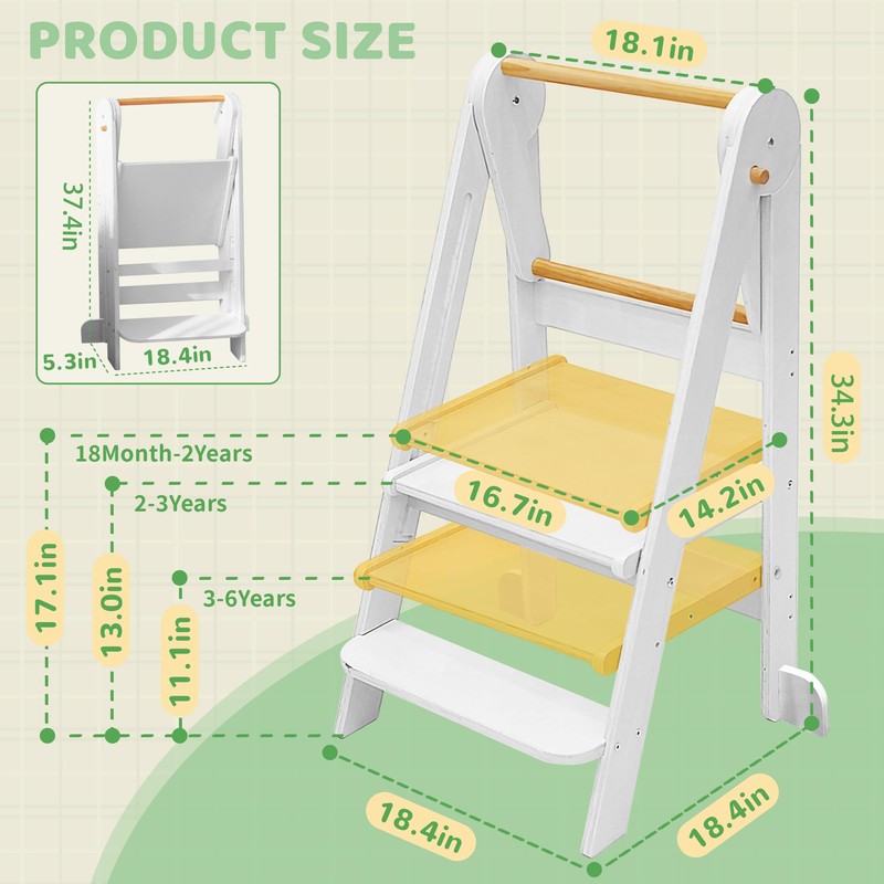 Foldable Toddler Tower 95% Preassembled Kitchen Stool Helper Folding Step