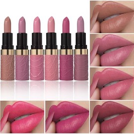 Juego de 6 pintalabios mate BONNIE CHOICE, color marrón, nude, rosa, morado, rosa y rojo, para mujer, de terciopelo, de larga duración, resistente al 