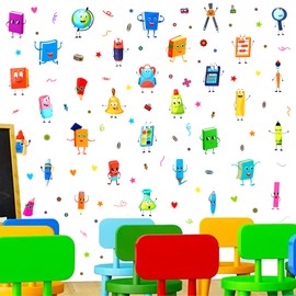 Kids Wall Stickers School Classroom Supplies Stickers Cartoon Colorful Shape Wall Decals Learning Educational Wall Stickers for Nursery Kindergarten Daycare Preschool Playroom Decor