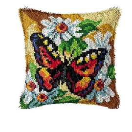 Latch Hook Cushion Kits Butterfly 43x43vm Latch Hook Pillow Case Kits Embroidery Kits Carpet Set17X17Inch, DIY Needlework Pillow Cover Sofa Cushion Rug Making Kits, DIY Craft Kits (43x43 cm)