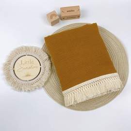 Aloonii Extra Large Baby Swaddle Blanket with Fringe | 100% Pure Cotton | Gorgeous Boho Blanket (Honey)