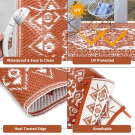 GAOMON Outdoor Rug for Patio 9x18 Waterproof Reversible Plastic Straw Rug, Large UV-Resistant Portable RV Camping Mats, Indoor Outdoor Medallion Carpet for Outside Deck Porch Garden, Red & White