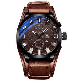OIDEA Men's Leather Watch: Punk Analogue Quartz Movement Men's Watch with Genuine Leather Strap Calendar Waterproof Steampunk with Arabic Dial Gift for Men Boys Brother Family, 1 coffee, Strap.