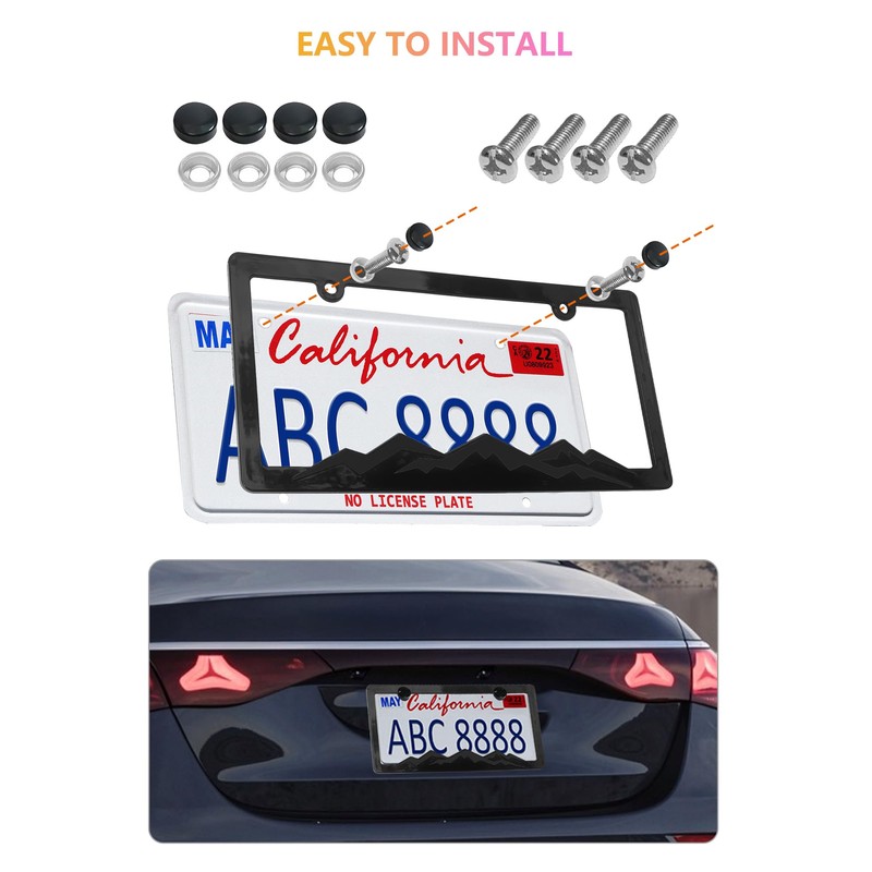 GNSZSN Mountain License Plate Frames - 2 Pack Black Plastic