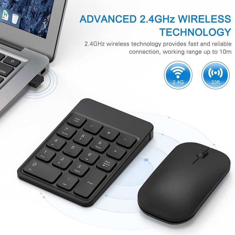 Numeric Keypad Portable Slim 2.4GHz USB Wireless Mini Black Numeric
