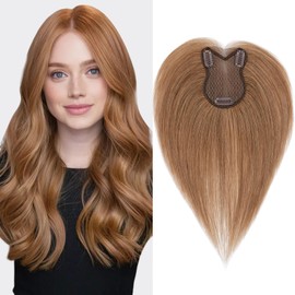 S-noilite Hair Toppers for Women Human Hair 8x11cm - Silk Base Human Hair Topper with side bangs for thinning hair 21g Light Brown #6