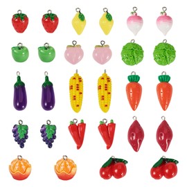Pandahall 28Pcs Resin Fruit Vegetable Charm 3D Imitation Food Pendants Cute Chili Eggplant Sweet Strawberry Cherry Dangle Charms for DIY Jewelry Making Necklaces Earring Keychains Craft