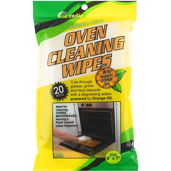 Oven and Microwave Cleaning Wipes – Effectively Removes all Grease, Grime and Food Stains on Kitchen Gadget – Leaves Fresh Natural Orange Scent | Degreasing Wipes 8x7 Inches (1 Pack 20 Wipes) By Cadie