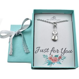 Violin Necklace in Silver Pewter|14 Inch Cable Stainless Steel Chain with Lobster Claw Clasp & Two Inch Extender | Perfect Antique Gift for Little Girls