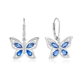 YL Big Butterfly Earrings for Women, Solid Sterling Silver 18K White Gold Plated Birthstone Teardrop Dangle Drop Leverback Earrings Jewelry, Sterling Silver, created tanzanite