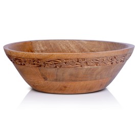 Jasmine Medium Bowls (Medium Burnt, 9 x 4 x 8) – Mango Wood Decorative Bowl for Veggies, Fruits, & More – Handmade Wooden Serving Bowl w/ 3 Felt Pads - Modern Rustic Home Decorations